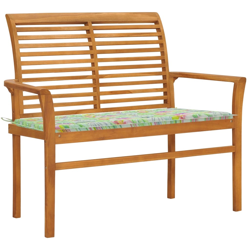 VidaXL Tuinbank met bladpatroon kussen 112 cm massief teakhout