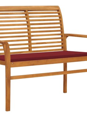VidaXL Tuinbank met wijnrood kussen 112 cm massief teakhout