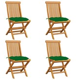 VidaXL Tuinstoelen 4 st met groene kussens massief teakhout