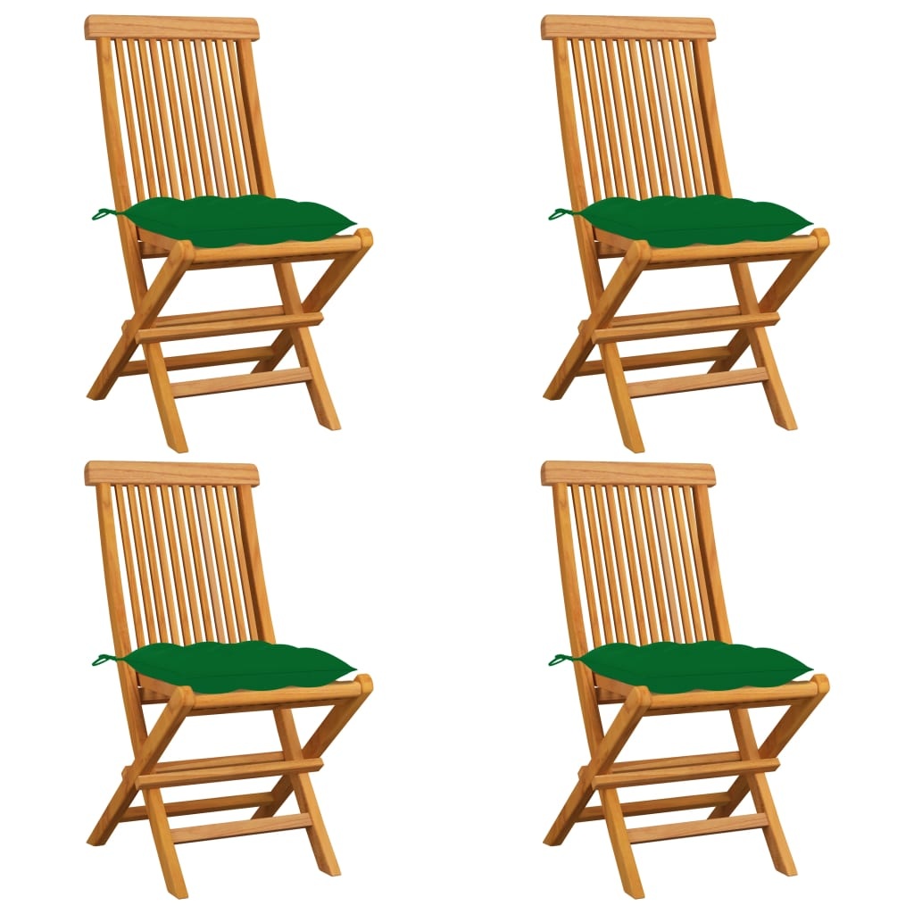 VidaXL Tuinstoelen 4 st met groene kussens massief teakhout