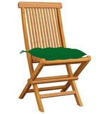 VidaXL Tuinstoelen 4 st met groene kussens massief teakhout