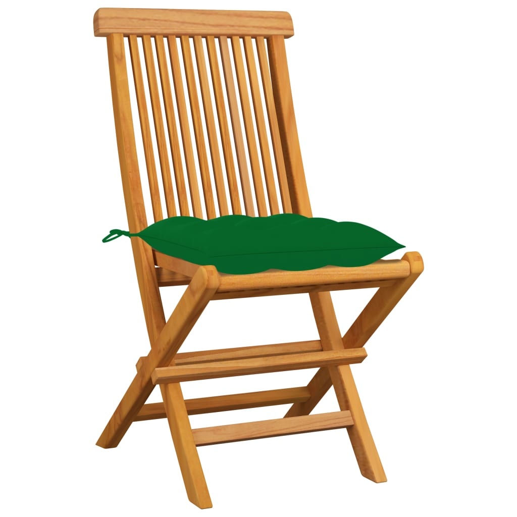 VidaXL Tuinstoelen 4 st met groene kussens massief teakhout
