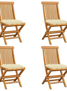 VidaXL Tuinstoelen 4 st met crèmewitte kussens massief teakhout