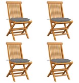 VidaXL Tuinstoelen 4 st met grijze kussens massief teakhout