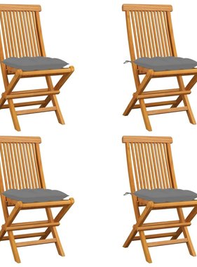 VidaXL Tuinstoelen 4 st met grijze kussens massief teakhout