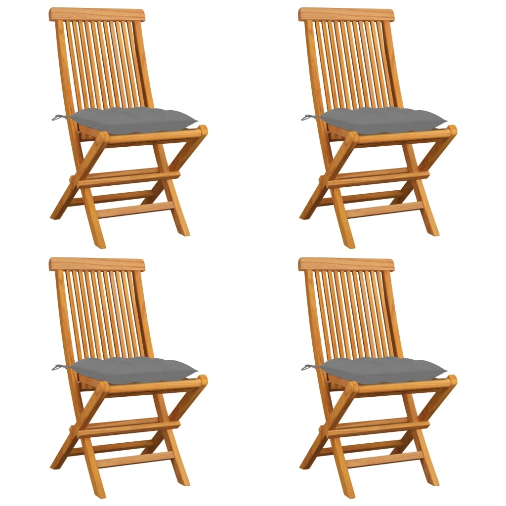 VidaXL Tuinstoelen 4 st met grijze kussens massief teakhout