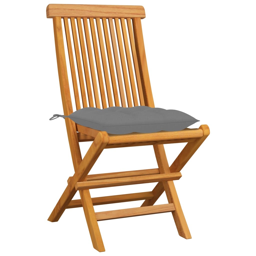 VidaXL Tuinstoelen 4 st met grijze kussens massief teakhout