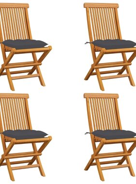 VidaXL Tuinstoelen 4 st met antracietkleurige kussens massief teakhout