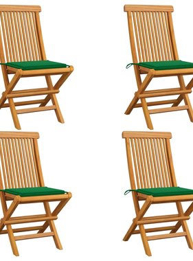 VidaXL Tuinstoelen met groene kussens 4 st massief teakhout