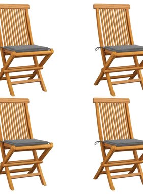 VidaXL Tuinstoelen met grijze kussens 4 st massief teakhout