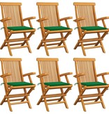VidaXL Tuinstoelen met groene kussens 6 st massief teakhout