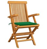 VidaXL Tuinstoelen met groene kussens 6 st massief teakhout