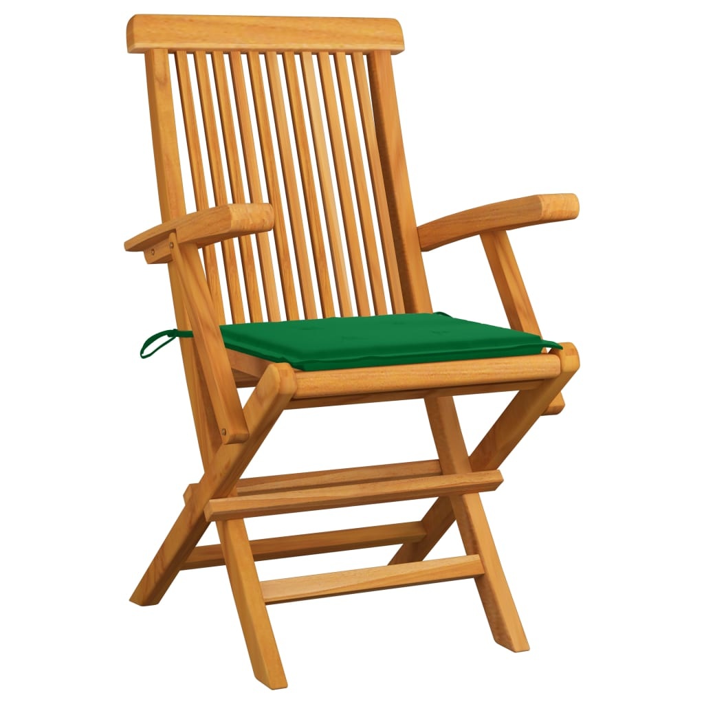 VidaXL Tuinstoelen met groene kussens 6 st massief teakhout