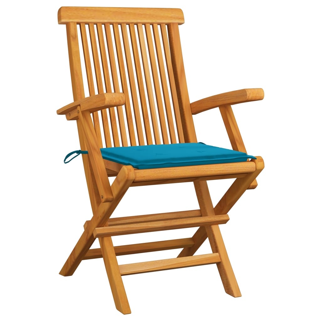 VidaXL Tuinstoelen met blauwe kussens 6 st massief teakhout