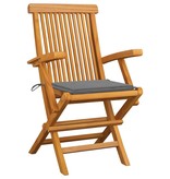 VidaXL Tuinstoelen met grijze kussens 6 st massief teakhout
