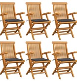 VidaXL Tuinstoelen met antracietkleurige kussens 6 st massief teakhout