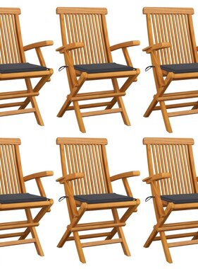 VidaXL Tuinstoelen met antracietkleurige kussens 6 st massief teakhout