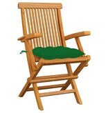 VidaXL Tuinstoelen 3 st met groene kussens massief teakhout