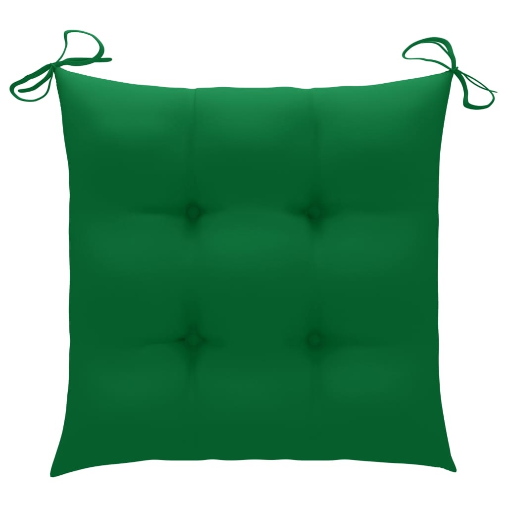 VidaXL Tuinstoelen 3 st met groene kussens massief teakhout
