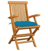 VidaXL Tuinstoelen 3 st met lichtblauwe kussens massief teakhout