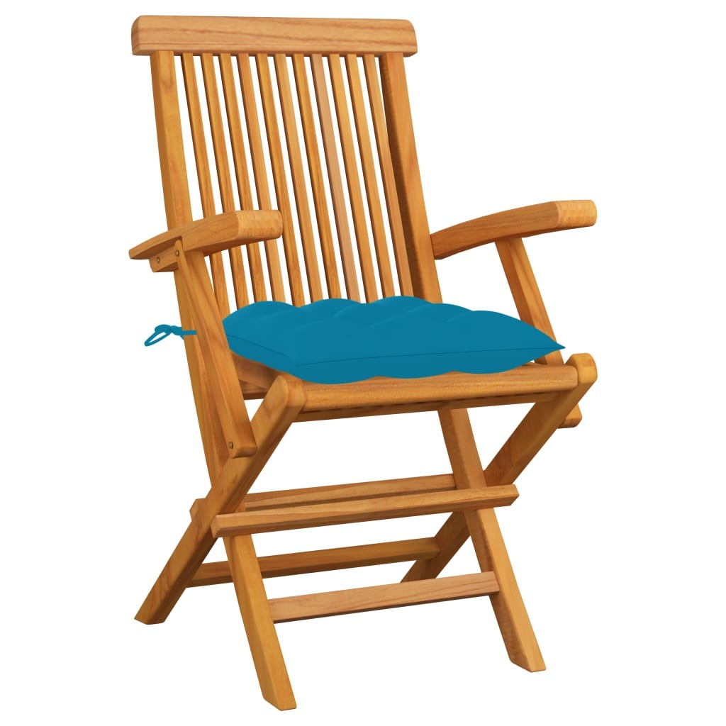 VidaXL Tuinstoelen 3 st met lichtblauwe kussens massief teakhout