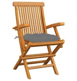 VidaXL Tuinstoelen 3 st met grijze kussens massief teakhout