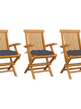 VidaXL Tuinstoelen 3 st met antracietkleurige kussens massief teakhout
