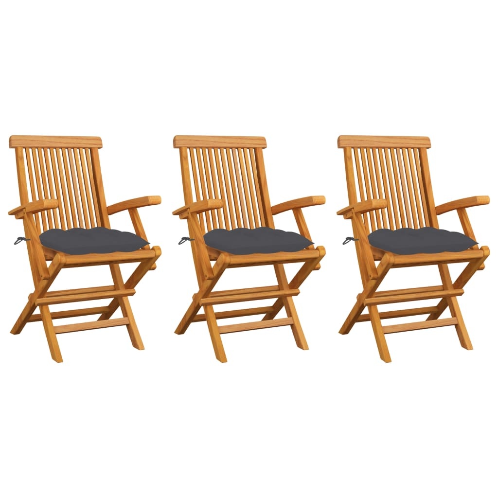 VidaXL Tuinstoelen 3 st met antracietkleurige kussens massief teakhout