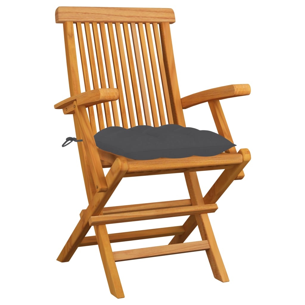 VidaXL Tuinstoelen 3 st met antracietkleurige kussens massief teakhout