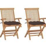 VidaXL Tuinstoelen 2 st met taupekleurige kussens massief teakhout