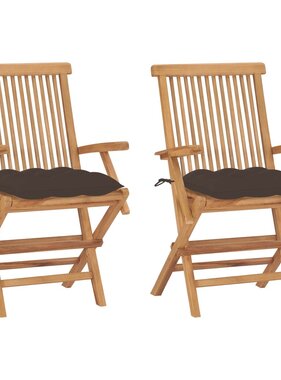 VidaXL Tuinstoelen 2 st met taupekleurige kussens massief teakhout