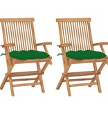 VidaXL Tuinstoelen 2 st met groene kussens massief teakhout