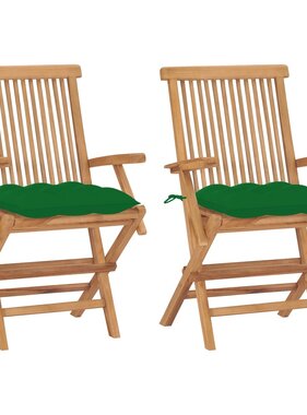 VidaXL Tuinstoelen 2 st met groene kussens massief teakhout