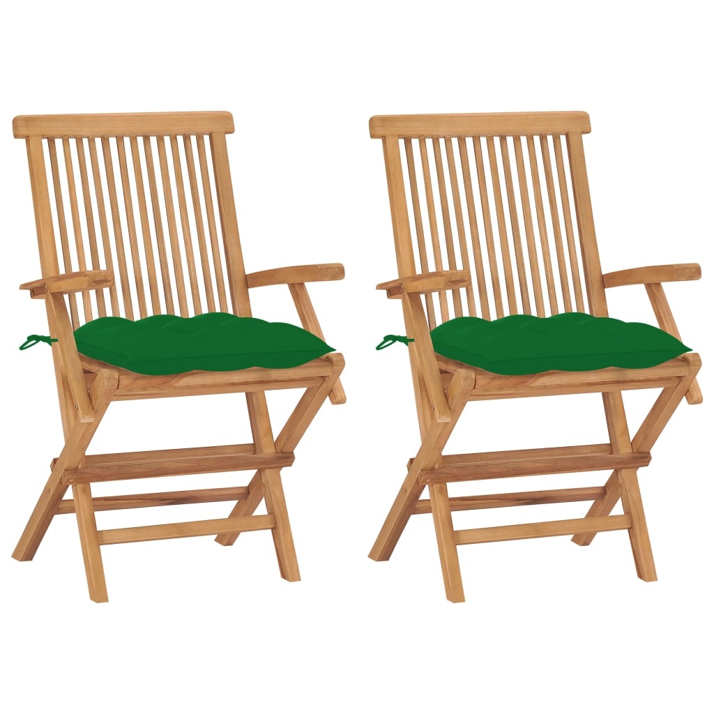 VidaXL Tuinstoelen 2 st met groene kussens massief teakhout