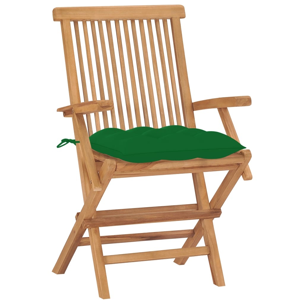 VidaXL Tuinstoelen 2 st met groene kussens massief teakhout