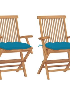 VidaXL Tuinstoelen 2 st met lichtblauwe kussens massief teakhout