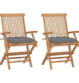 VidaXL Tuinstoelen 2 st met grijze kussens massief teakhout