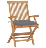 VidaXL Tuinstoelen 2 st met grijze kussens massief teakhout