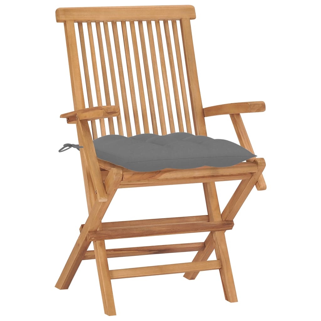 VidaXL Tuinstoelen 2 st met grijze kussens massief teakhout