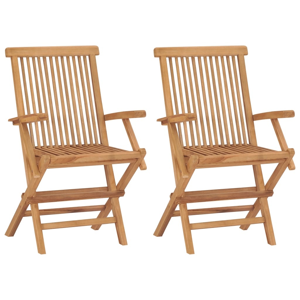 VidaXL Tuinstoelen 2 st met grijze kussens massief teakhout