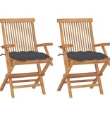 VidaXL Tuinstoelen 2 st met antracietkleurige kussens massief teakhout