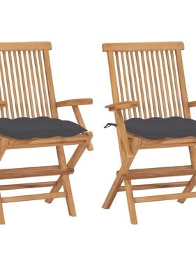 VidaXL Tuinstoelen 2 st met antracietkleurige kussens massief teakhout