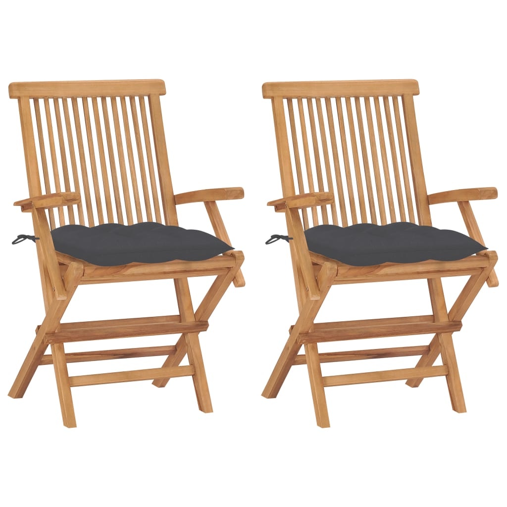 VidaXL Tuinstoelen 2 st met antracietkleurige kussens massief teakhout
