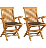 VidaXL Tuinstoelen met taupekleurige kussens 2 st massief teakhout