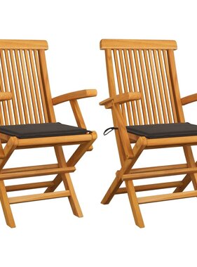 VidaXL Tuinstoelen met taupekleurige kussens 2 st massief teakhout