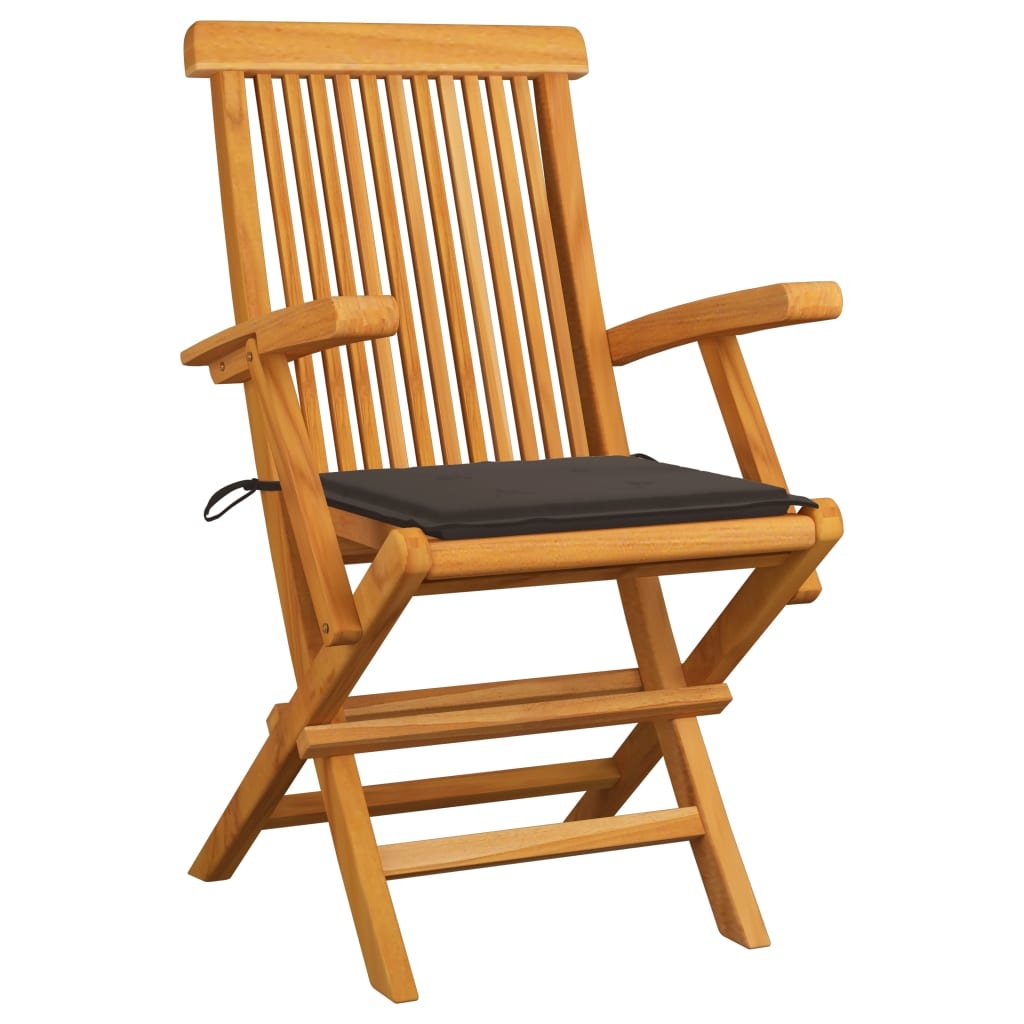 VidaXL Tuinstoelen met taupekleurige kussens 2 st massief teakhout