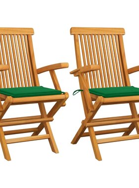 VidaXL Tuinstoelen met groene kussens 2 st massief teakhout