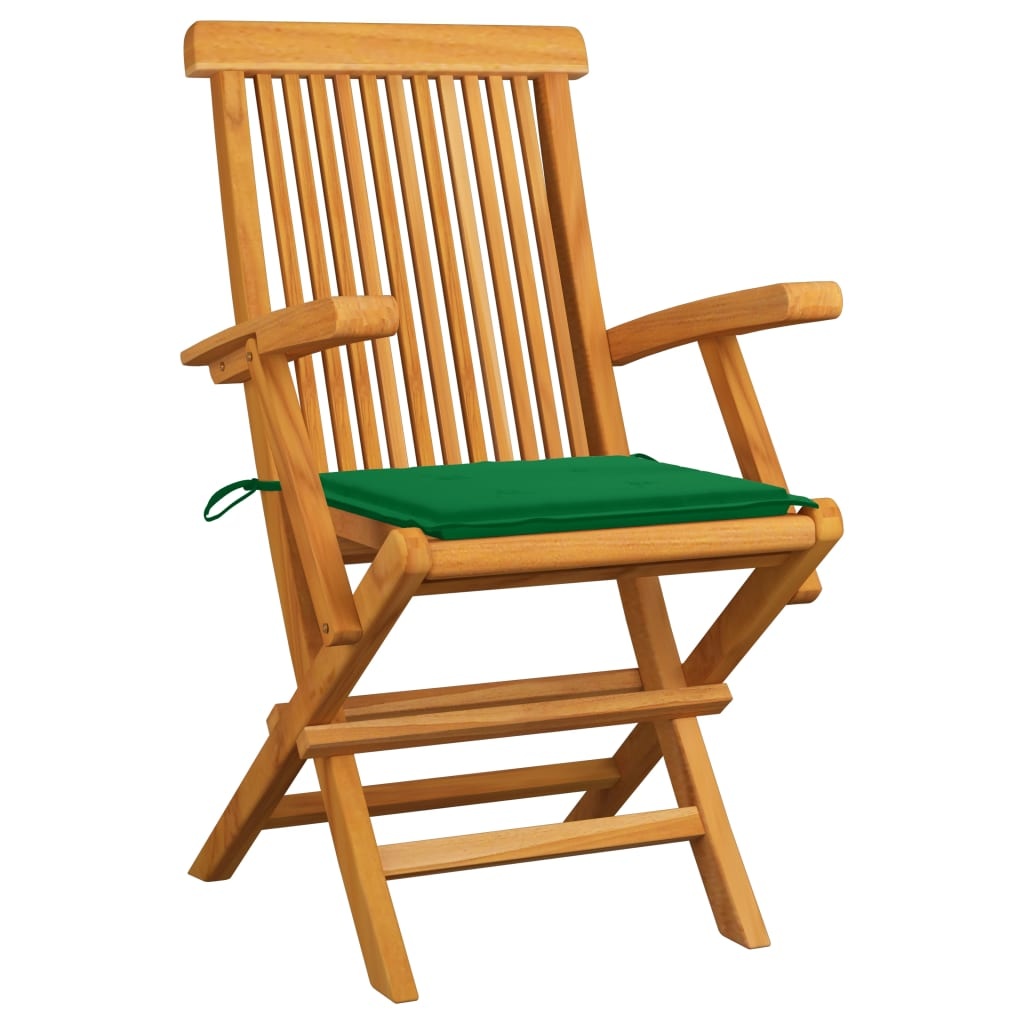VidaXL Tuinstoelen met groene kussens 2 st massief teakhout