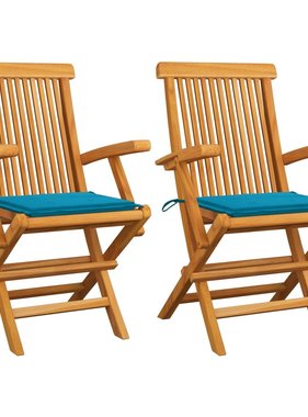 VidaXL Tuinstoelen met blauwe kussens 2 st massief teakhout