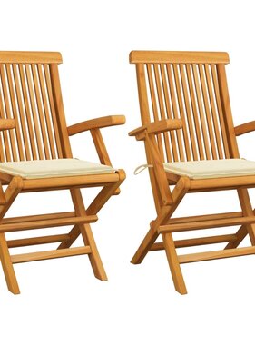 VidaXL Tuinstoelen met crèmekleurige kussens 2 st massief teakhout